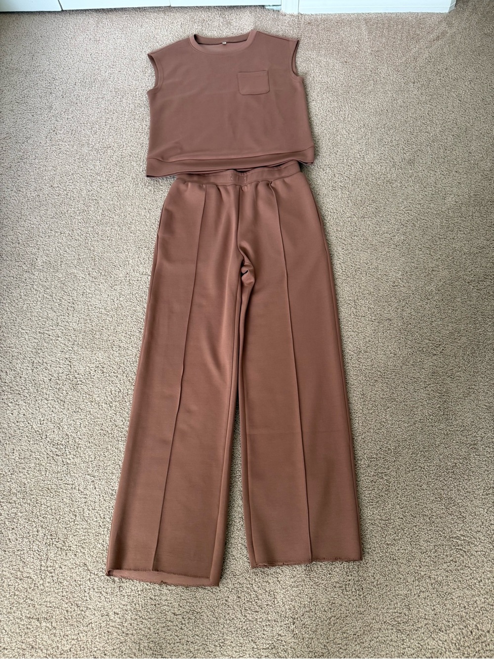 Women's Wide-Leg Crop Top and Pants Set - Brown